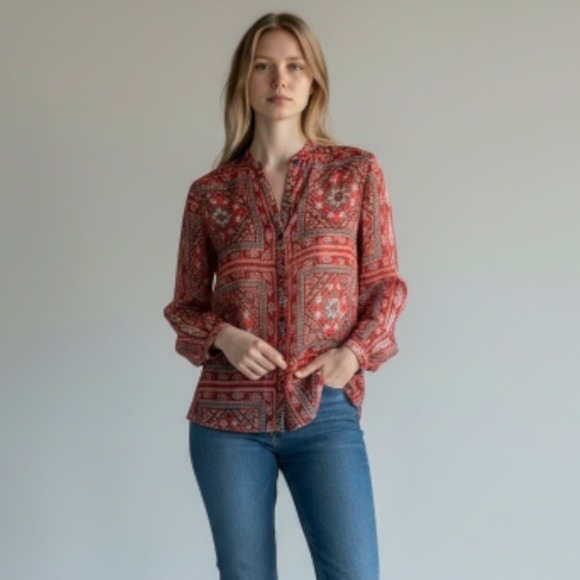 Isabel Marant Tops - Isabel Marant Silk Scarfe Print Button‎ Down Long Sleeve Blouse Top Size 40 US 8